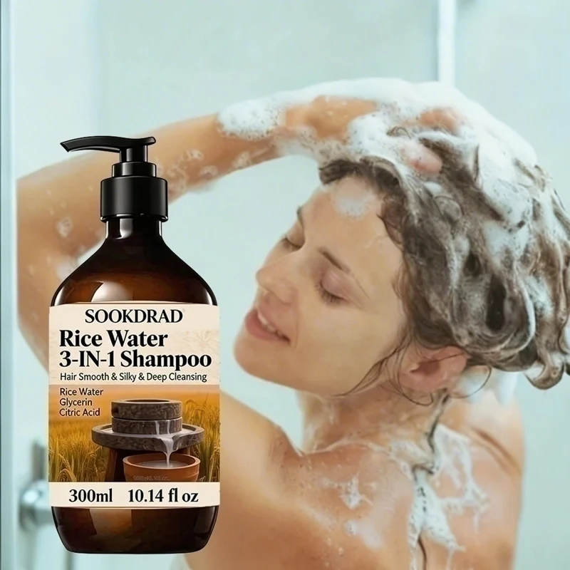 Rice Water 3-IN-1 Shampoo, Multi-effect Cleansing, Silky Strands, Nourish Scalp, 300ml Nourishing Hair Wash