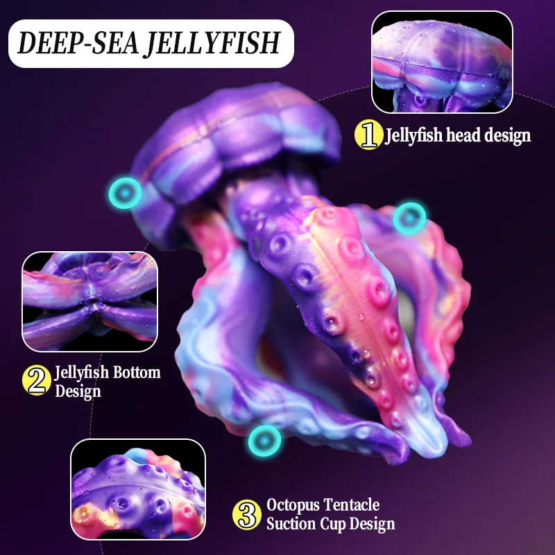 Factory Sales Luminous Tentacle Jellyfish Dildo Silicone Penis Dick Animal Monster Dildo Huge Butt PLug For Women Men Sex Shop - view 3