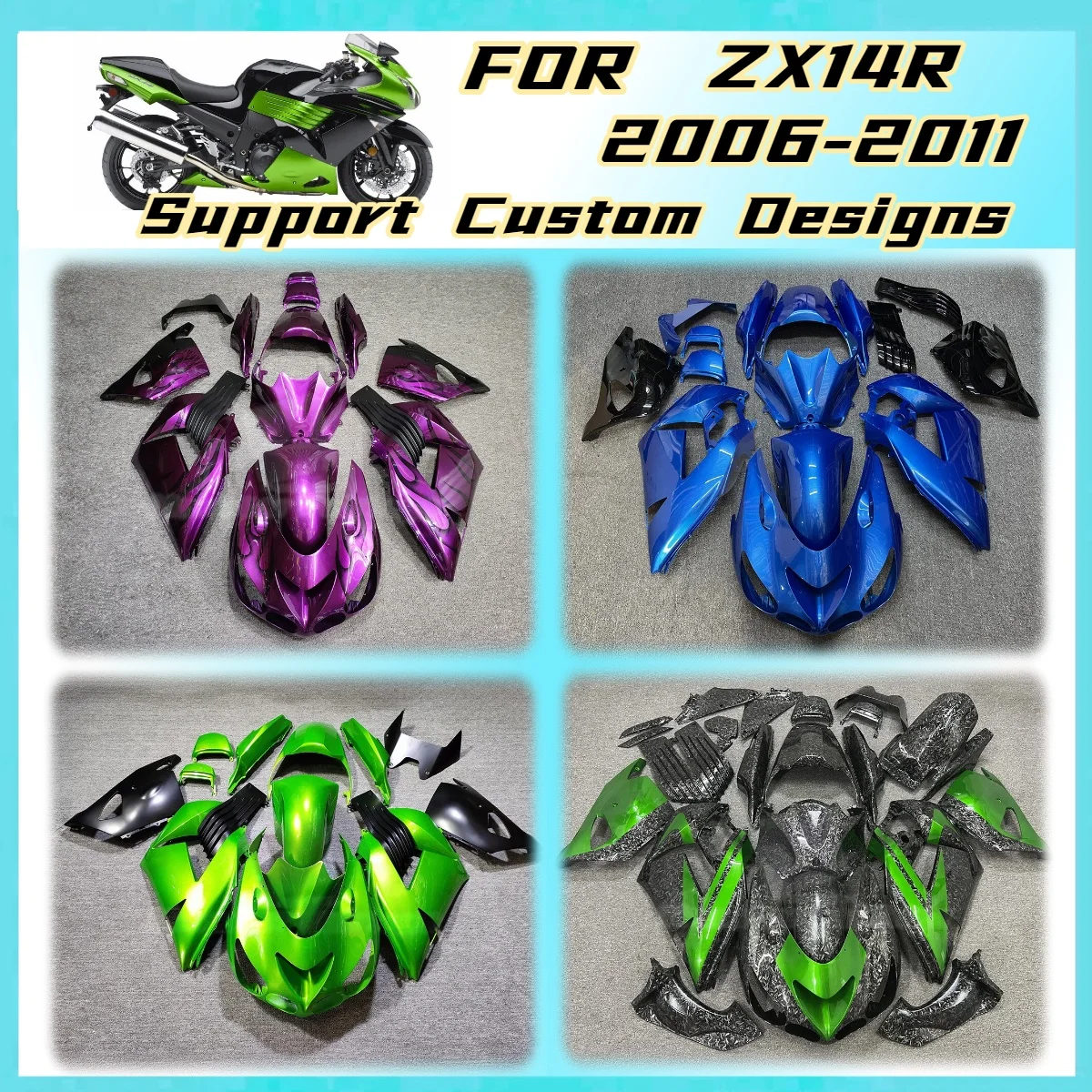 For Kawasaki ZX14R 2006-2011 Complete Fairing Kit ZX 14R 06-11 Motorcycle Bodykit Injection Molded ABS Plastic Fairings