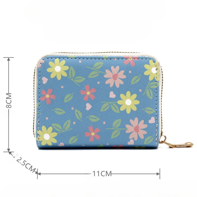 Fashion Flower PU Coin Purse for Women Cute Organ Card Case Lady Credit Card Holder Multifunctional Zipper Small Short Wallet