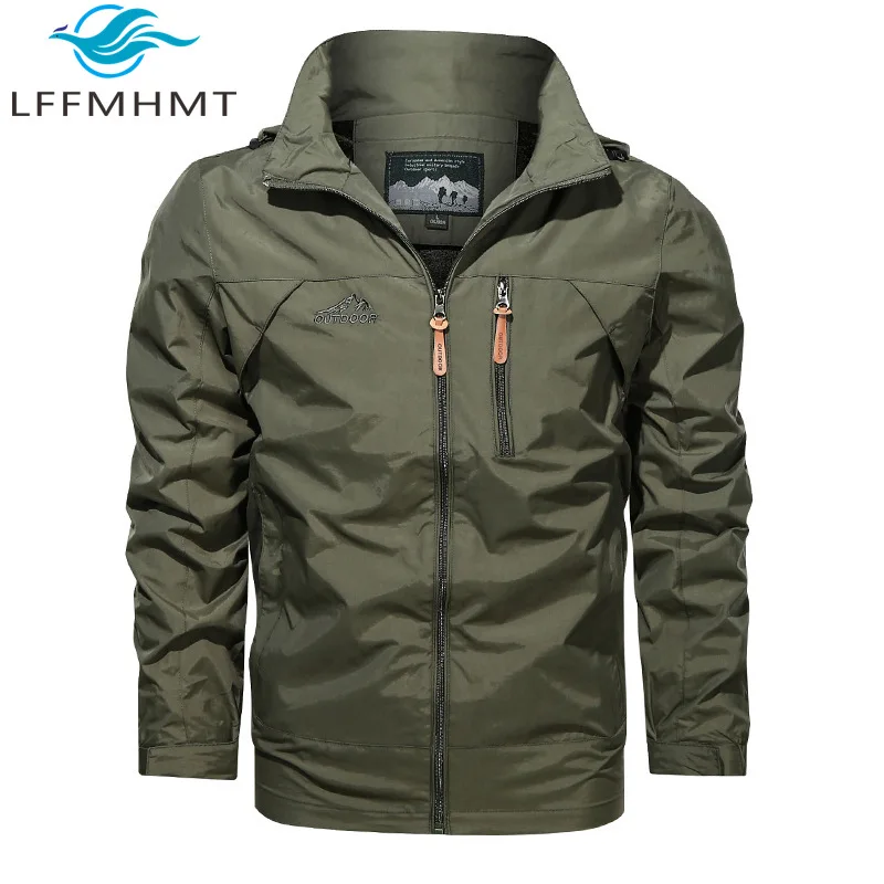 

Men's Solid Color Casual Windproof Waterproof Hooded Lightweight Abrasion-Resistant Basic Jacket Spring Autumn Fleece Jacket