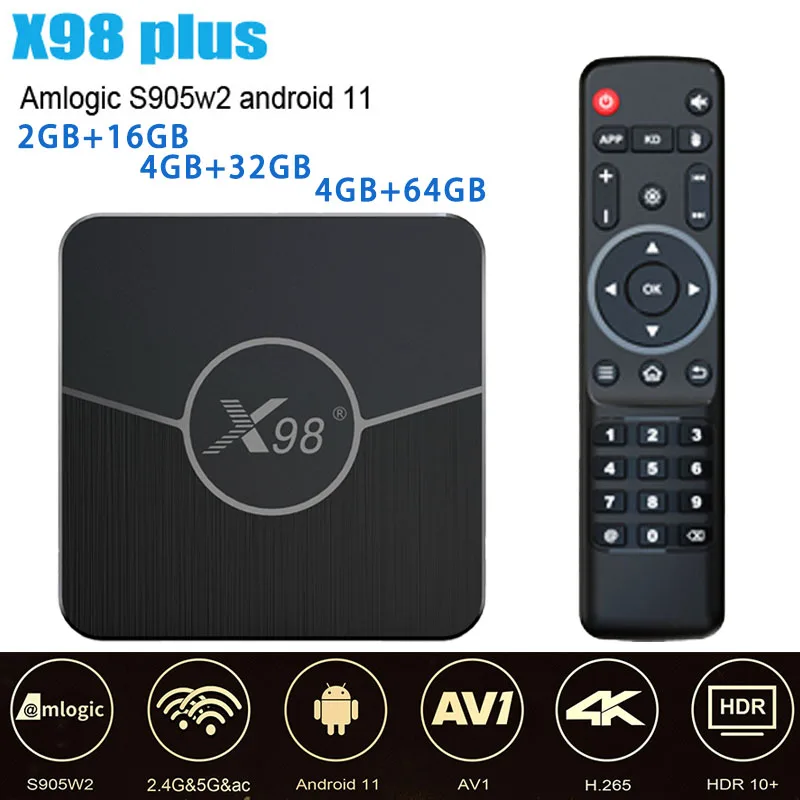 X98Plus TV Box Android 11 Amlogic S905W2 TV Box 2GB+16GB 4GB+32GB/64GB AV1 BT 2.4G 5G Wifi 4K HDR Video Media Player Set Top Box