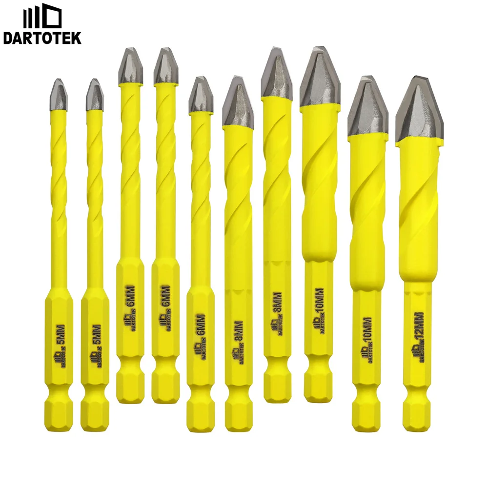 

DARTOTEK 10Pcs Carbide Drill Bit Set 5/6/8/10/12mm Spiral Eccentric Drilling Bits For Wood Masonry Concrete Tile Hole Saw Opener