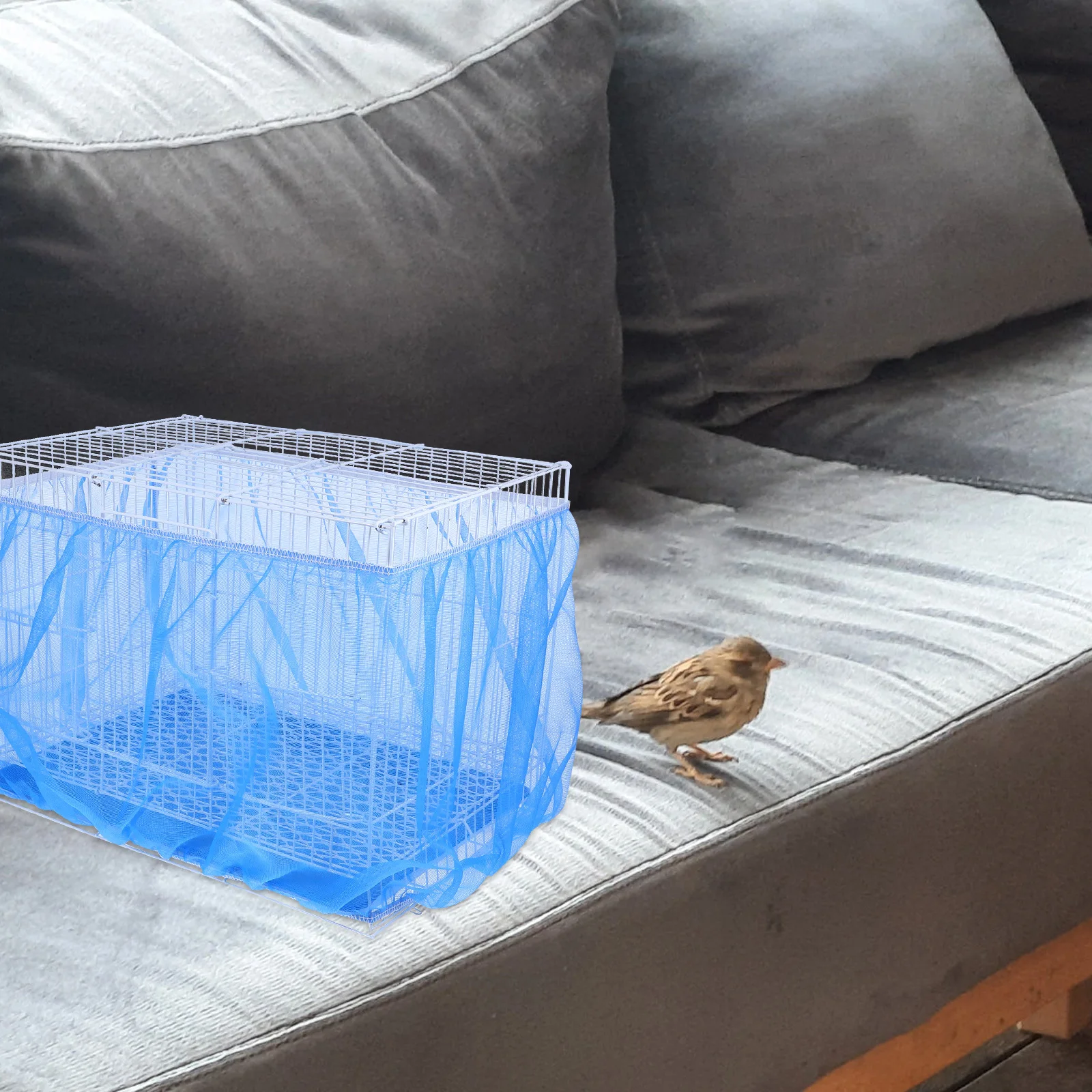 

1pcs Bird Cage Net Cover Mesh Fabric Dust Proof Breathable Adjustable Elastic Band For Home Garden Use Pet Cage Accessories