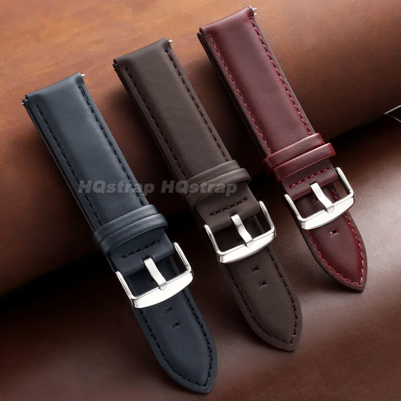 18/20/22/24mm Genuine Leather Watch Strap Multi-Color Buckle Vintage Cowhide Quick Release Universal Band for Business & Office