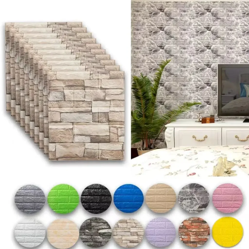 8/20PCS 3D Foam Thickened Wallpaper Self Adhesive Waterproof Wall Panels Stickers for Living Room Bedroom Home Decoration