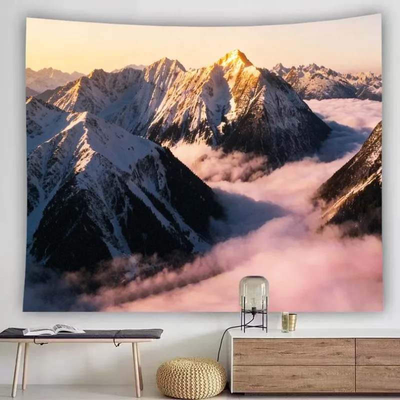 VIKAMA Golden Sunrise Snow Mountain Tapestry Sea Of Clouds Nature Landscape Wall Hanging Aesthetic Home Decor Bedroom Dorm