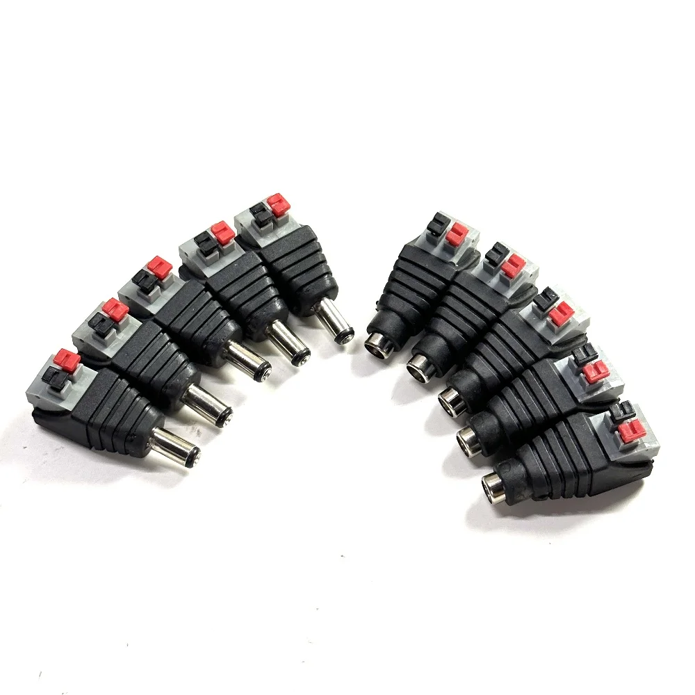 Male and Female Welding-Free DC Plug 5.5*2.1mm Welding-Free DC Female Head Black Terminal Monitoring Power Plug Push-But