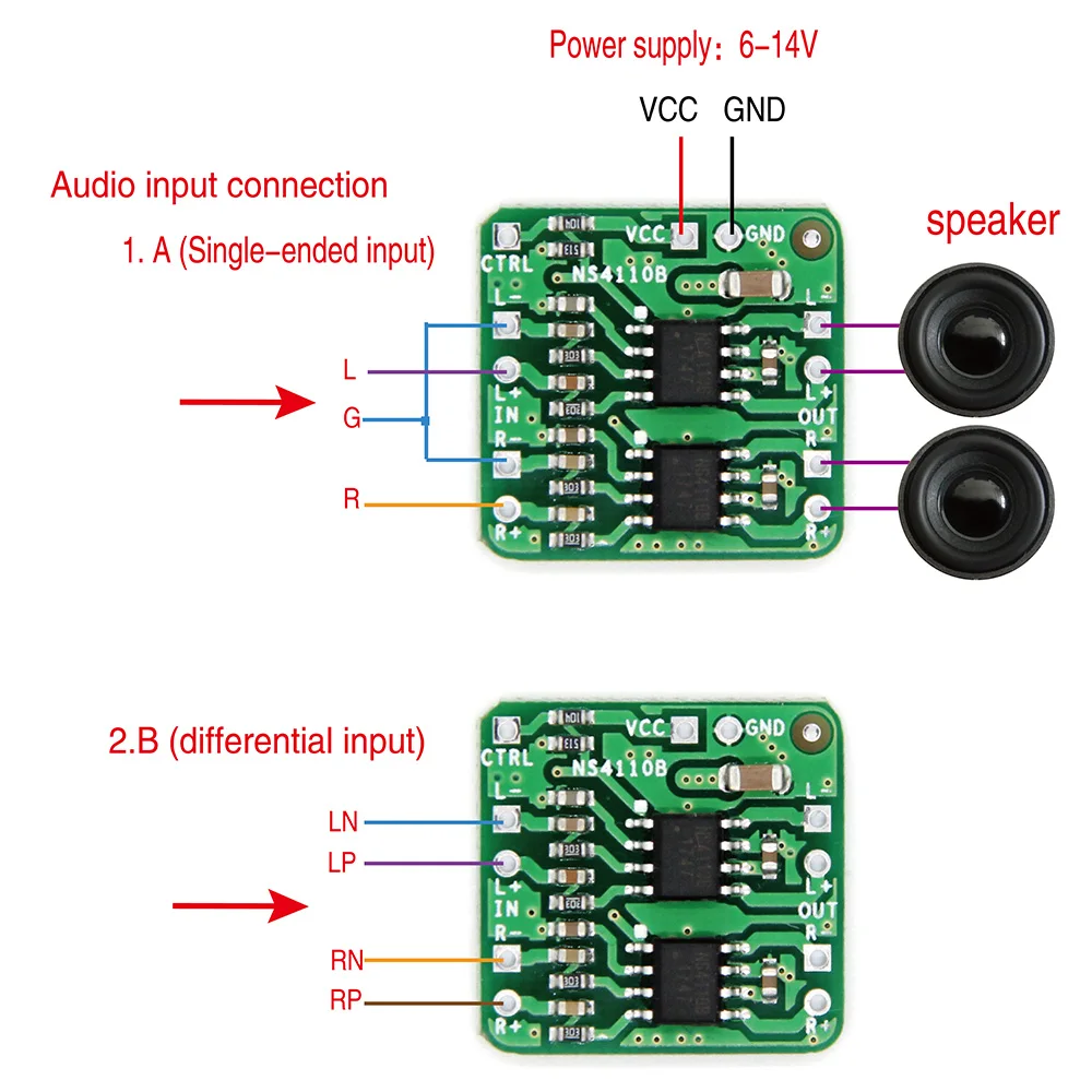 2x15/18/20/30/42W Differential single-ended power amplifier board digital class D audioHT8696/7 NS4110B Input  3.6-26V