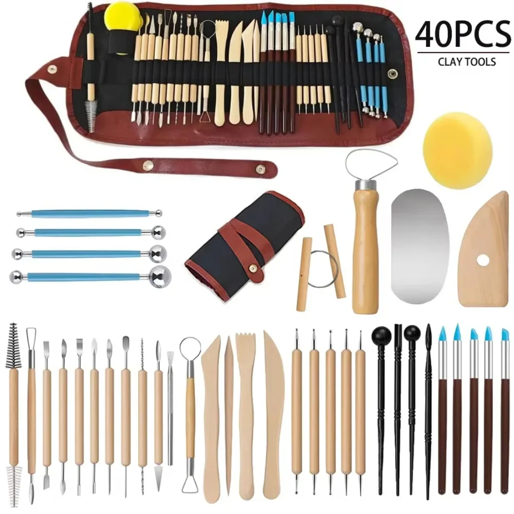 25/40Pcs Pottery & Clay Sculpting DIY Tools, Double Sided Air Dry Ceramic Clay Carving Tool Set, Pottery Modeling Smoothing