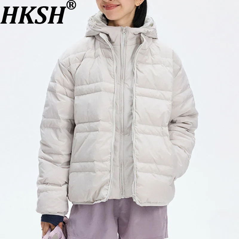 HKSH 2025 Winter New Women's Down Coat Detachable Hooded Zipper Solid Color Waterproof Unisex Outdoor Sporty Warm Jacket HK14707