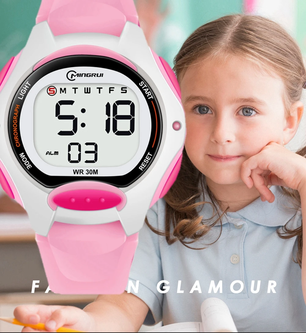 Watch for Girl Waterproof Digital Sport Kids Watches White Silicone Strap Alarm Electronic Young Children Watch Clocks