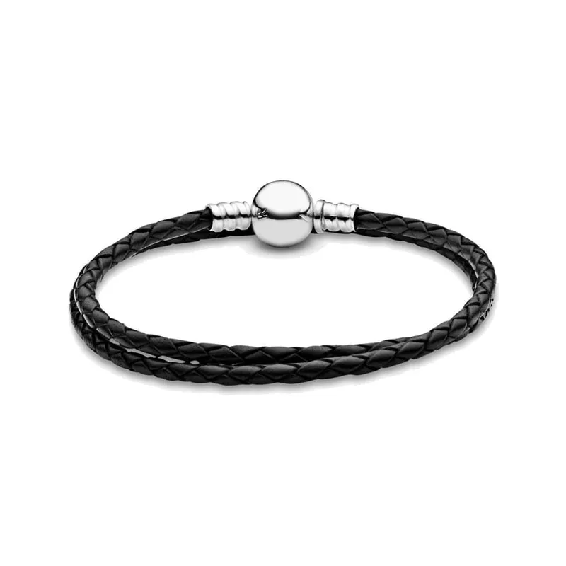 Disney 2025 new creative bracelet Moments double leather black bracelet fit Pandora pendant DIY women high quality jewelry gifts