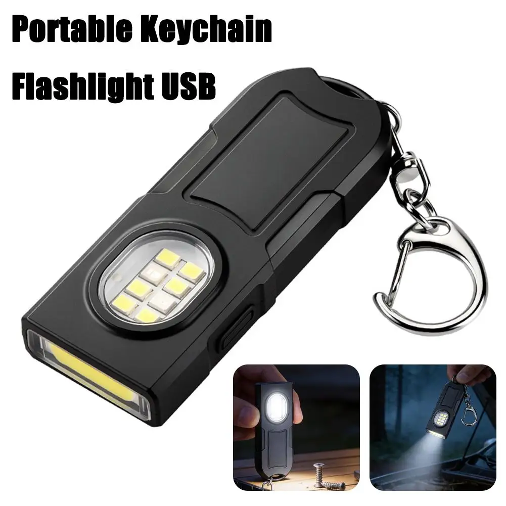 Keychain Flashlight COB + 8 LEDs 5 Modes Type-C Wide Angle Light Mini Work Light For Camping Repair Night Walk