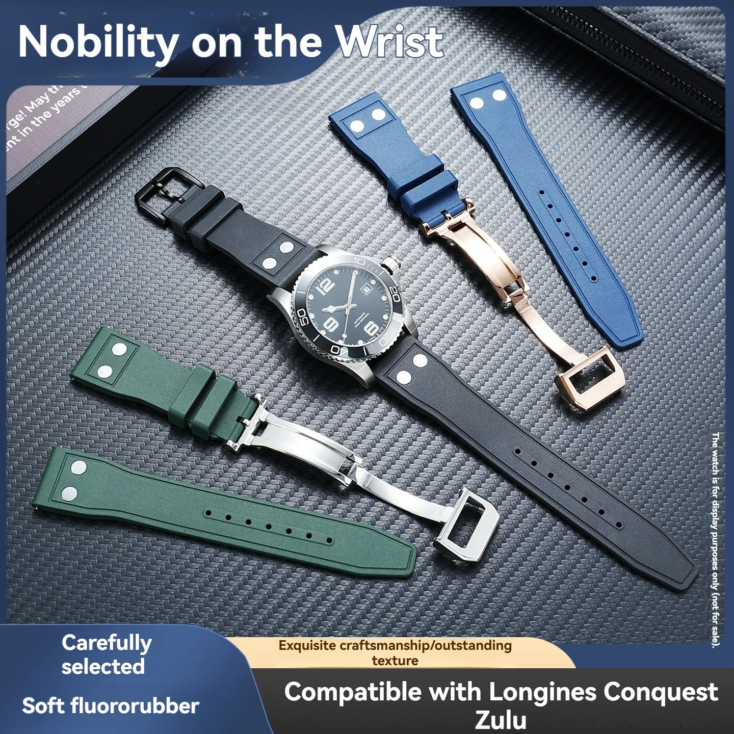 For Longines Pioneer Collection Fluororubber Strap Five-Star General Zulu Time Equestrian Series L3.812/L3.802 FMK Strap 22mm