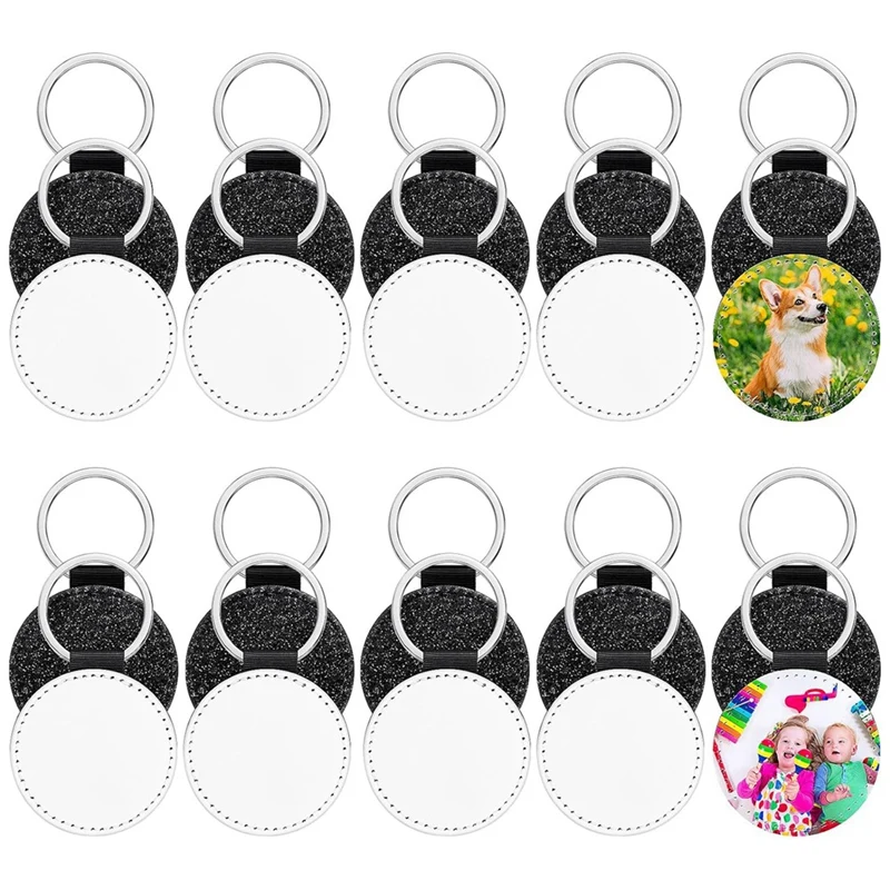 

20 Pcs Leather Keychain Blanks Bulk Sublimation Keychain Blank PU Leather Gifts Glitter Heat Transfer Keyring DIY Craft