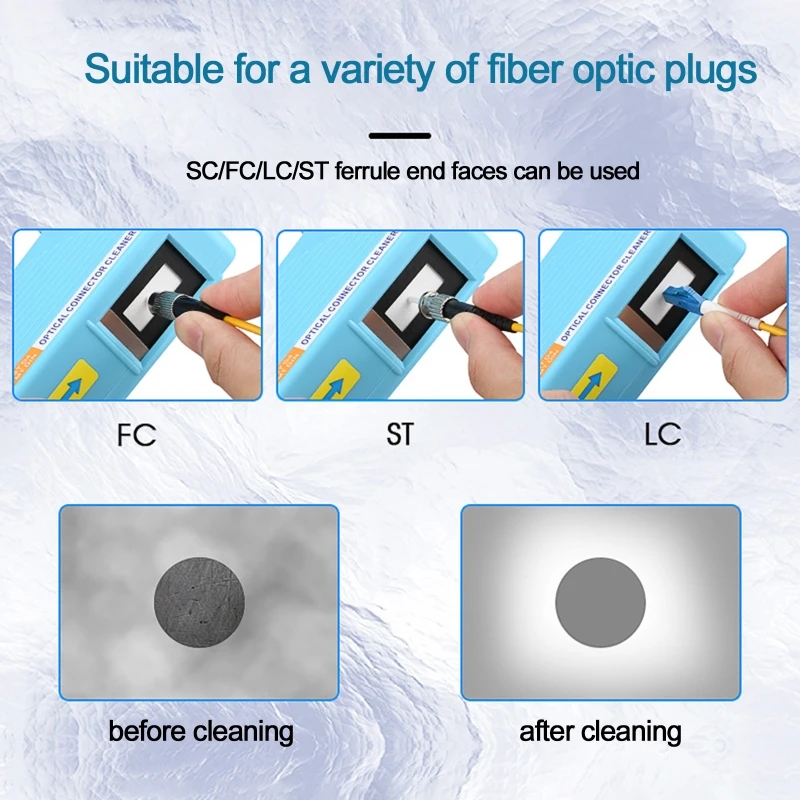 Флюоресцентная коробка для очистки торцевой поверхности, средство для очистки косички, оптический разъем, подходит для вставок SC LC ST FC