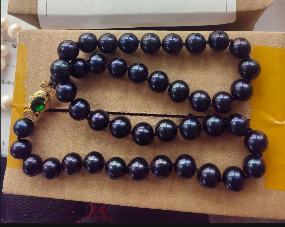 tahitian round AAAA++10-11mm black almost perfectly round Natural Pearl Necklace 925s 18in 36in