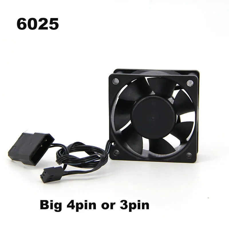 6cm 60*60*25 6025 DC 12v small 3pin big 4pin Brushless PC Cooling Fan 6cm PC Fans For Computer Case GPU CPU Cooler Radiator J17