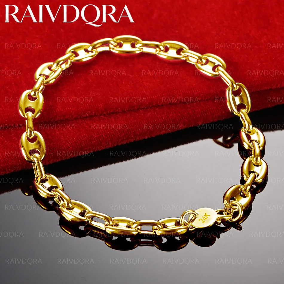 18K Gold Plated Elliptic Chain Bracelet For Women and Men Fashion Charm Jewelry Party Engagement Wedding Accessories