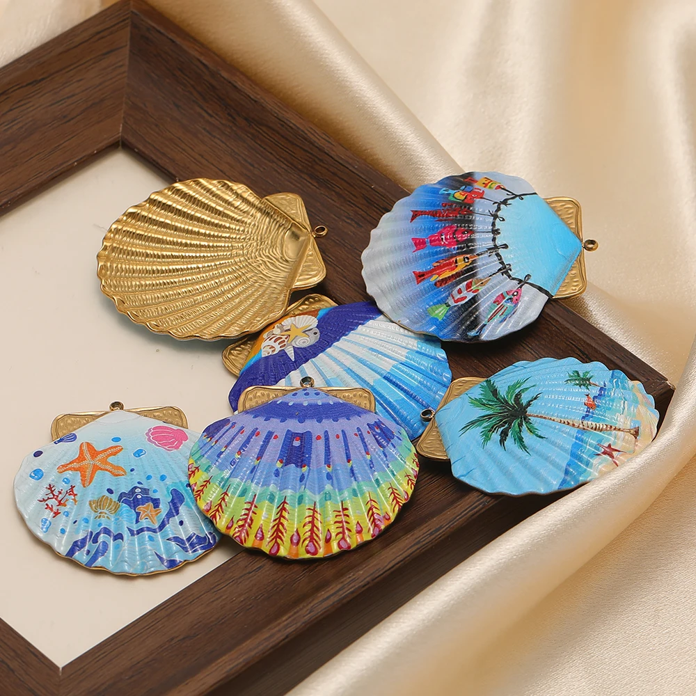 3 Stück Edelstahl-Strand-Muschel-Anhänger mit Emaille für DIY-Schmuckzubehör, Damen-Halsketten, Anhänger, Ohrringe, Bastelzubehör – Detail 4