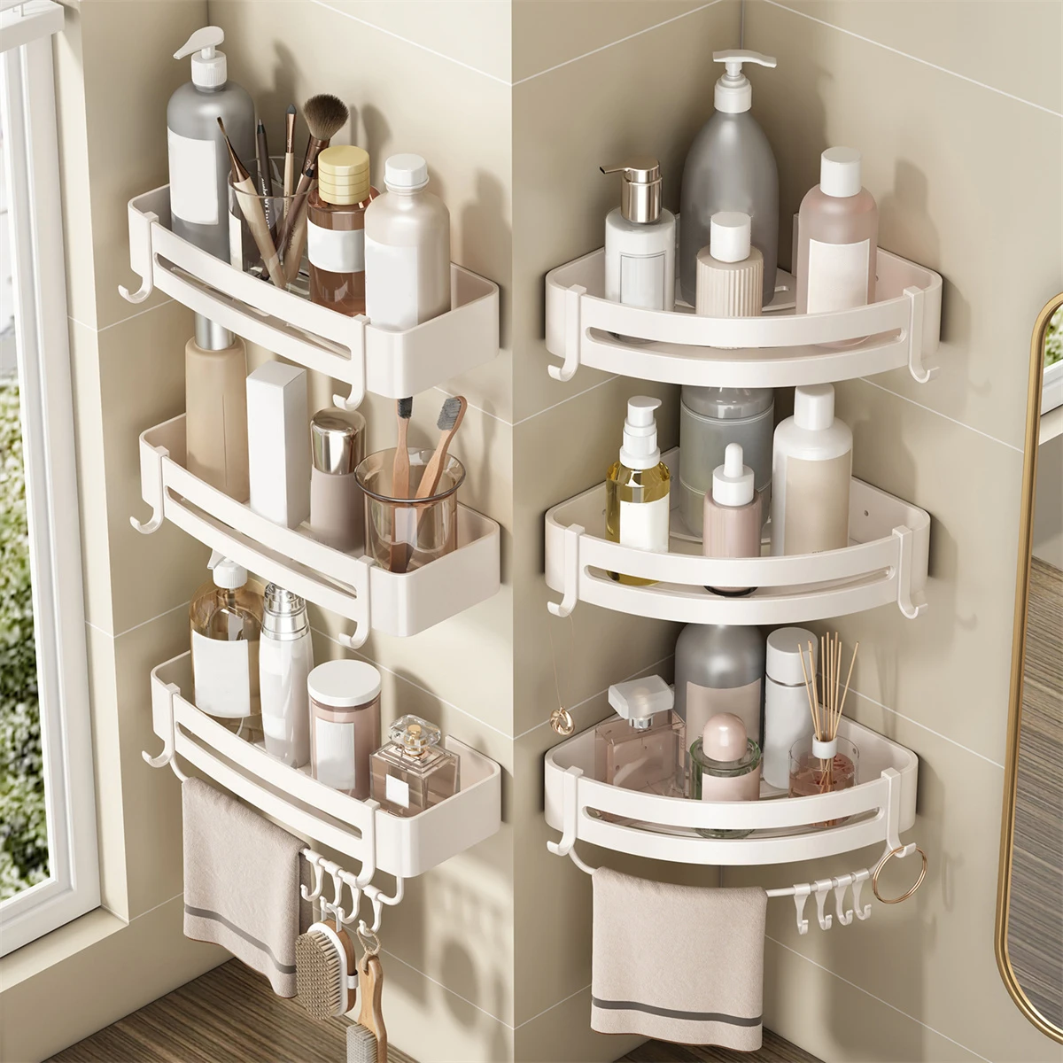 Aluminum Alloy Bathroom Shelf Without Drilling Bathroom Accessories Shampoo Rack Toilet Corner Wall Mounted Shower Shelf