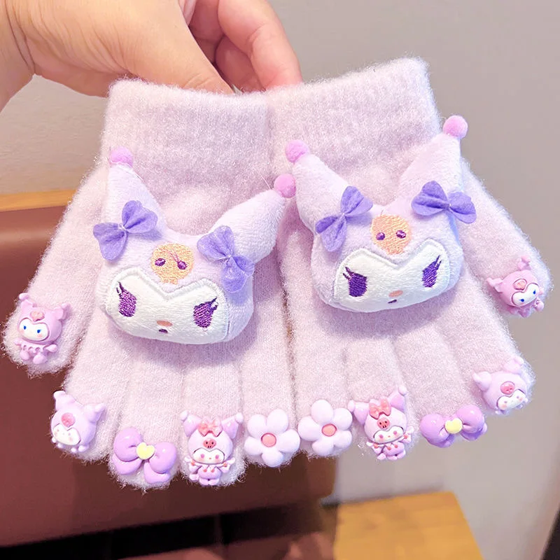 Nuevos y encantadores guantes cálidos y fríos para niñas de 3 a 6 años, conjuntos de cinco dedos para invierno