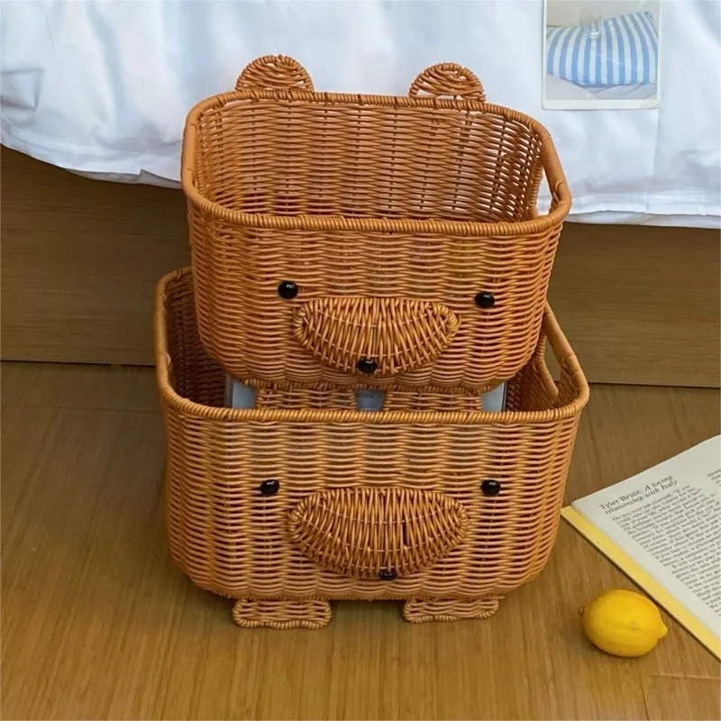 Cesta de almacenamiento tejida para desayuno, cesta de Picnic, caja de lavandería, organizador de artículos diversos para el hogar, cestas de almacenamiento de flores y frutas, contenedor de escritorio