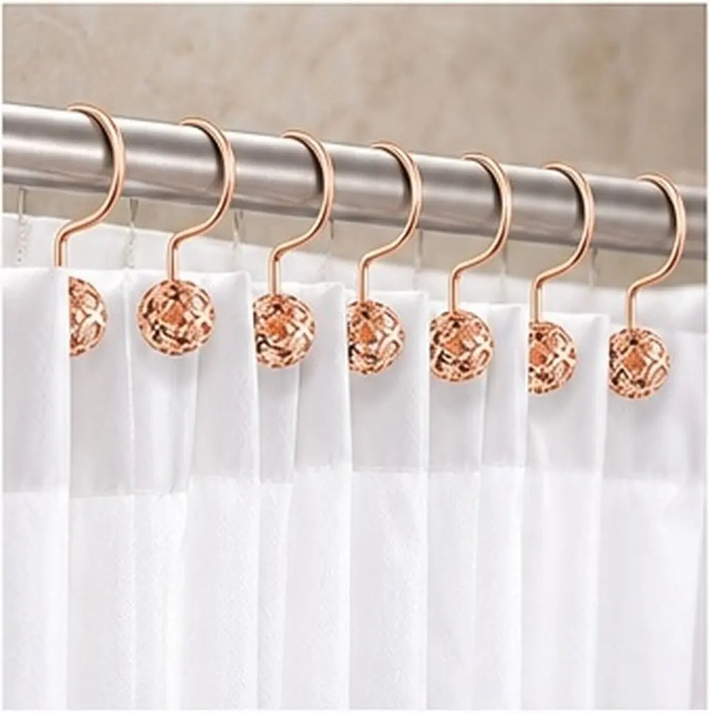 12Pcs Shower Curtain Hooks Metal Rings Easy Install Glide Shower Rod Hooks Bathroom Curtain Accessories Semicircle Rings