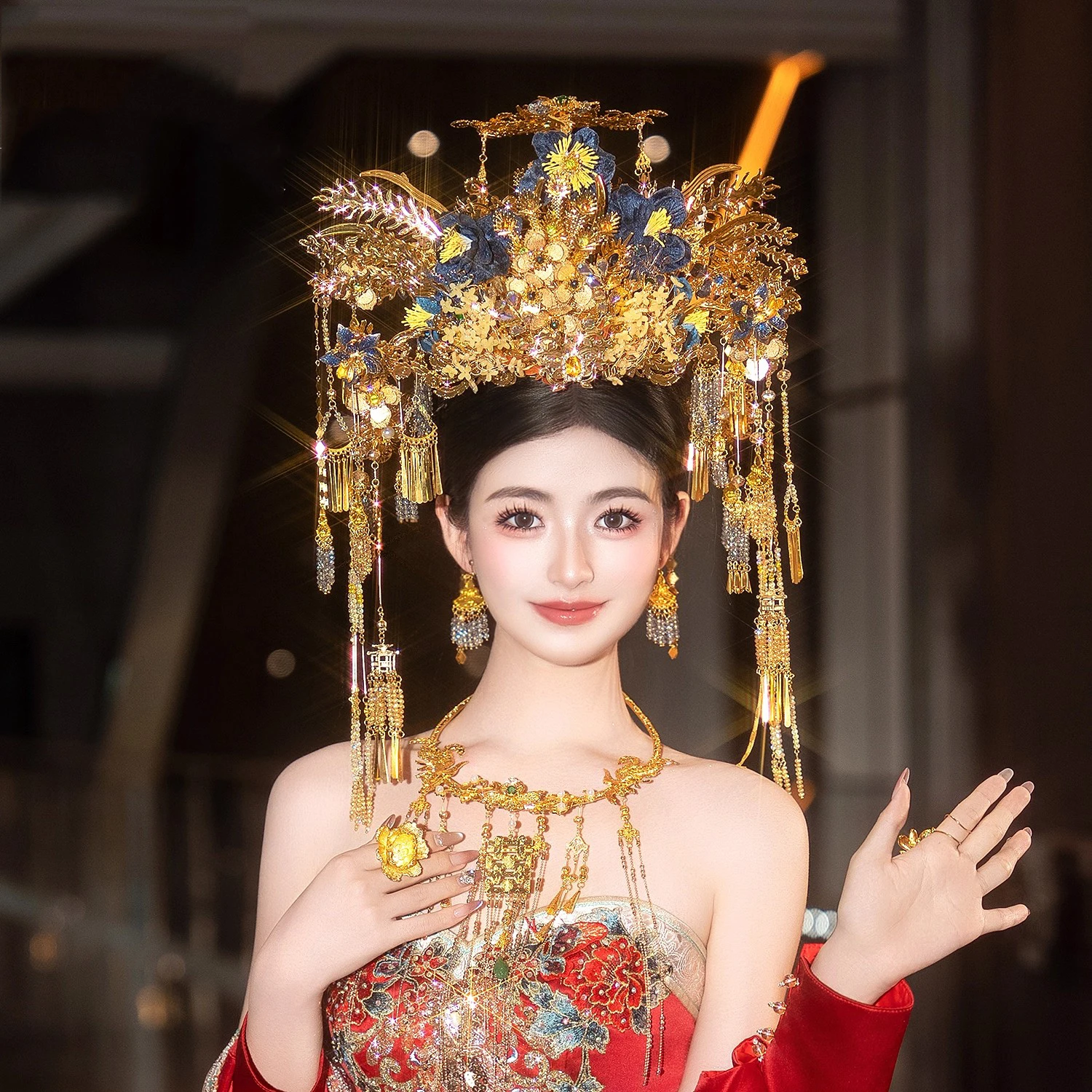 High-End Chinese Vintage Wedding Alloy Flower Phoenix Hair Crown Traditional Retro Hanfu Headwear Brides Hair Accessory