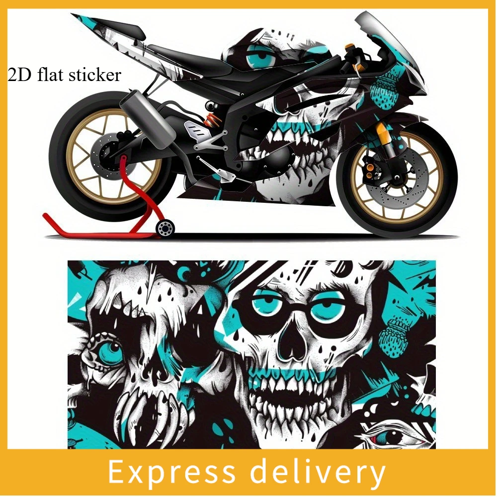

2PC creative trend Skull World motorcycle sticker, PVC waterproof decal, high sticky self-adhesive sticker, scratch-resistant