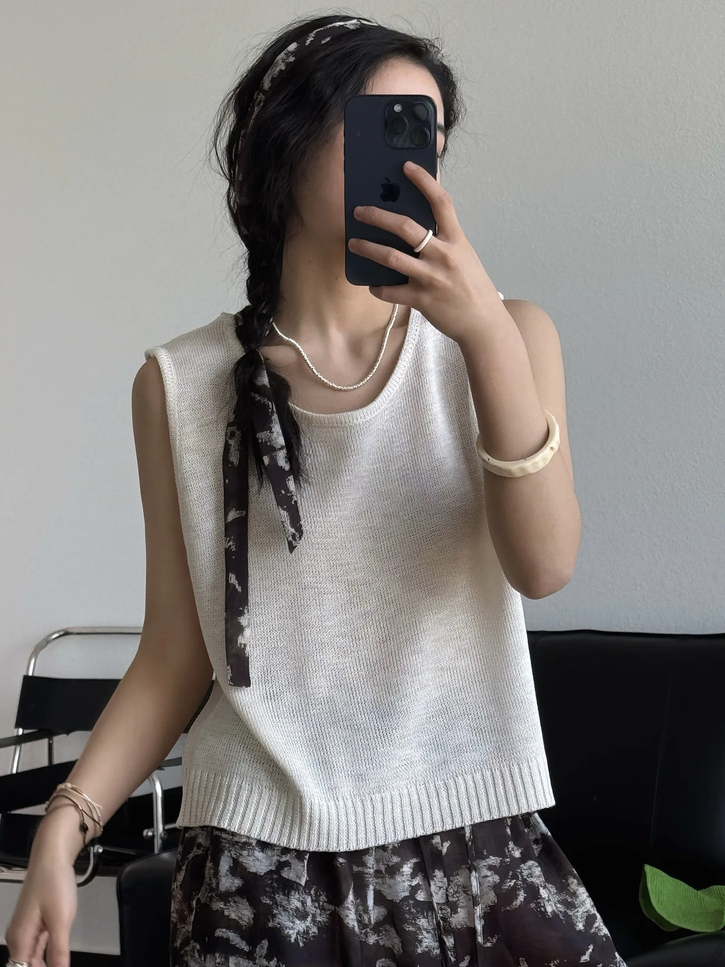 Primavera e verão feminino casual cor sólida em torno do pescoço sem mangas camisola solta