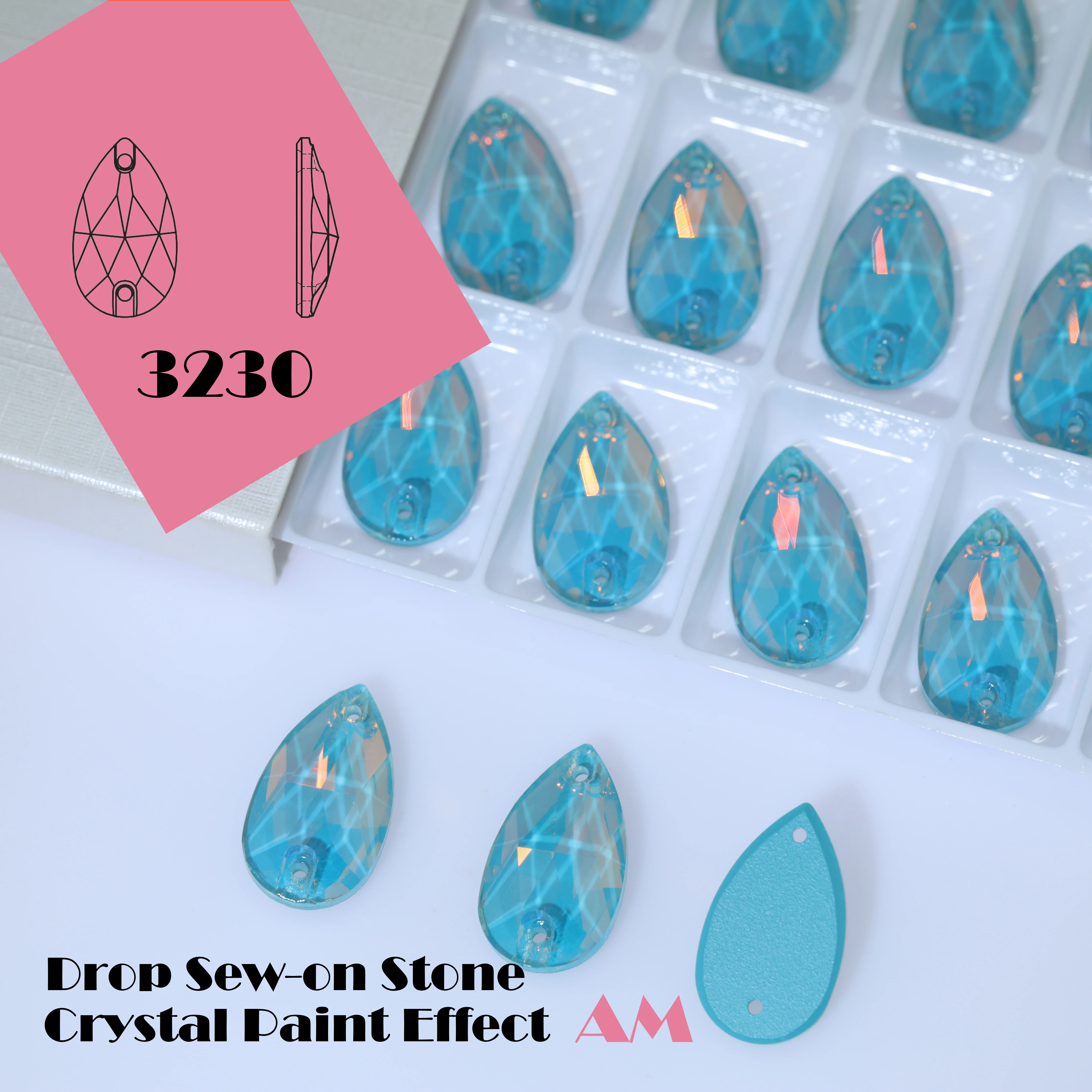 Premium Sparkling Glass Crystal Teardrop Flatback AM Sew On Rhinestones Colorful Shiny Lacquer DIY Crafts Clothing Decoration