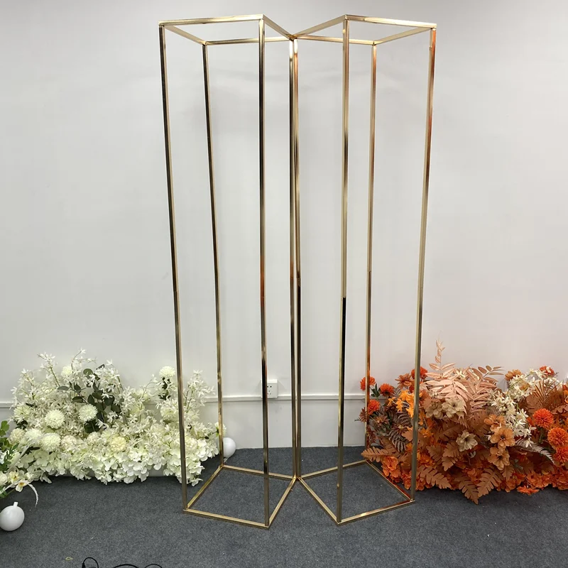 Luxuriöser Hochzeitsbogen, quadratische goldbeschichtete Säulen, Ballon- und Blumenständer für Hochzeitsfeier-Hintergrund, Geburtstagsbühnen-Hintergrund – Detail 1