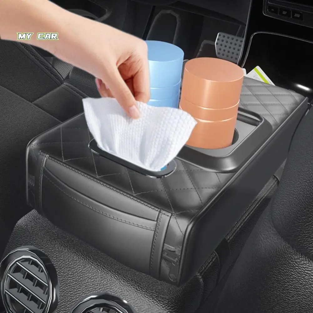 

Cup Holder Car Armrest Box Mat Tissue Box Waterproof Armrest Heightening Cushion Large Capacity Easy To Install