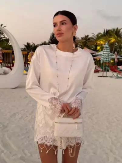 

Chic French Satin Lace Blouse Loose Elegant Women Romantic Office Daily Street Fashion Modest Vintage Outfits