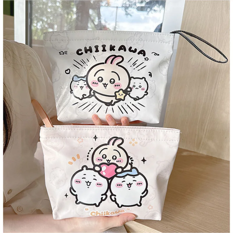 New Chiikawas Portable Cosmetic Bag PU Material Cartoon Color Printing Portable Toiletry Bag Girls Travel Cosmetics Storage