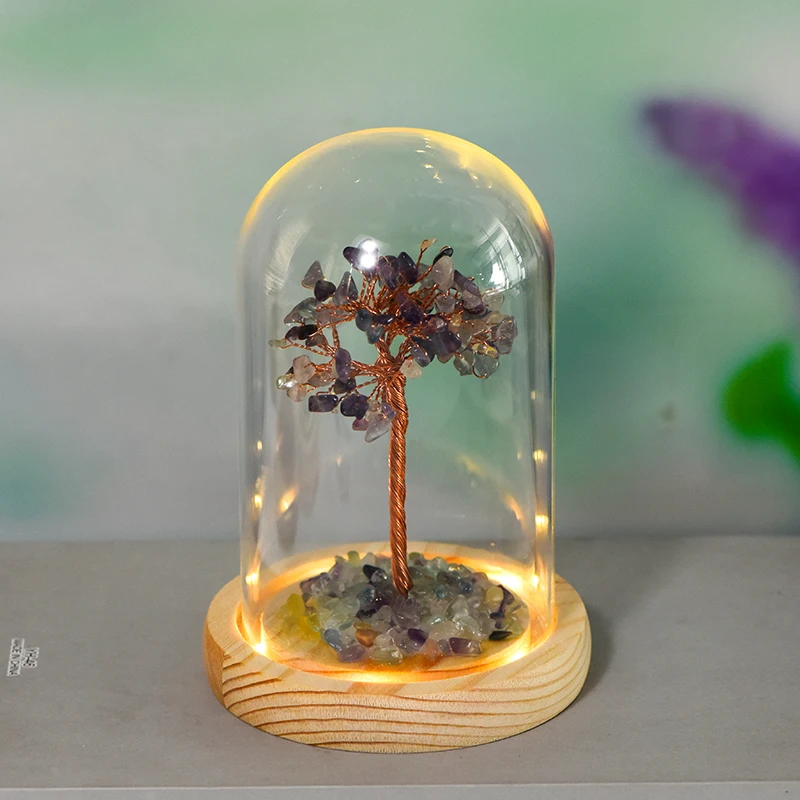 Glass Dome Illuminated Crystal Tree