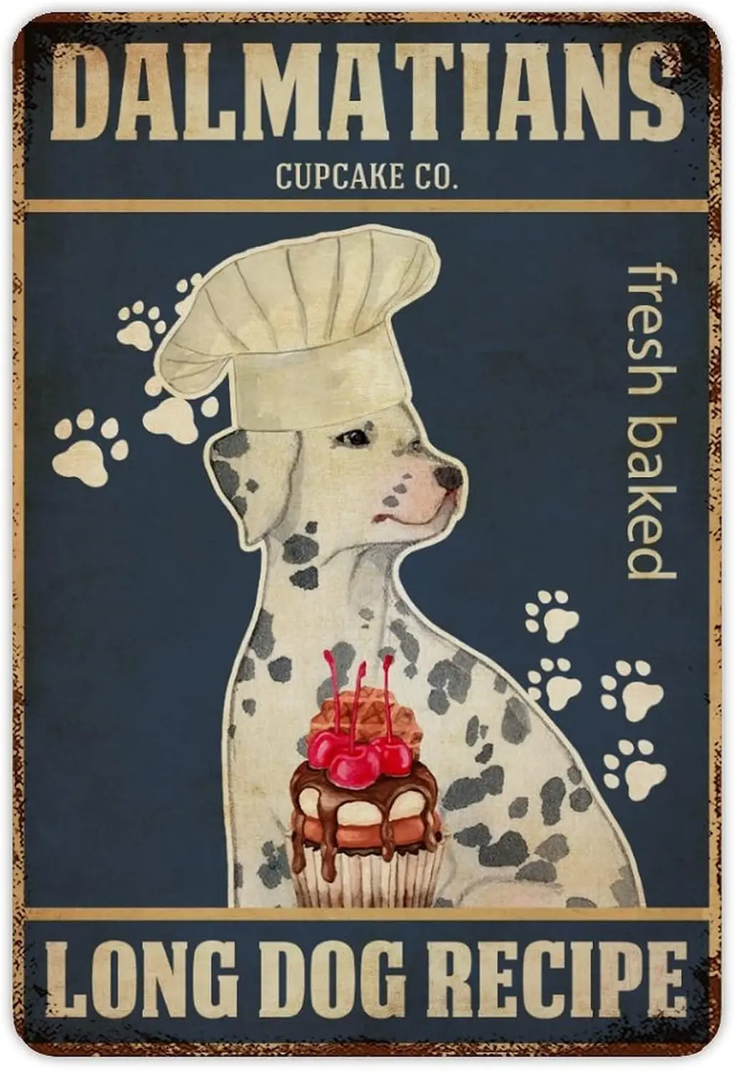 ENEDNATE DALMATIAN Baker Cupcake Co Long Dog Recipe Vintage Metal Tin Sign   Aluminum Sign for Kitchen Bars Restaurants Cafes Pu