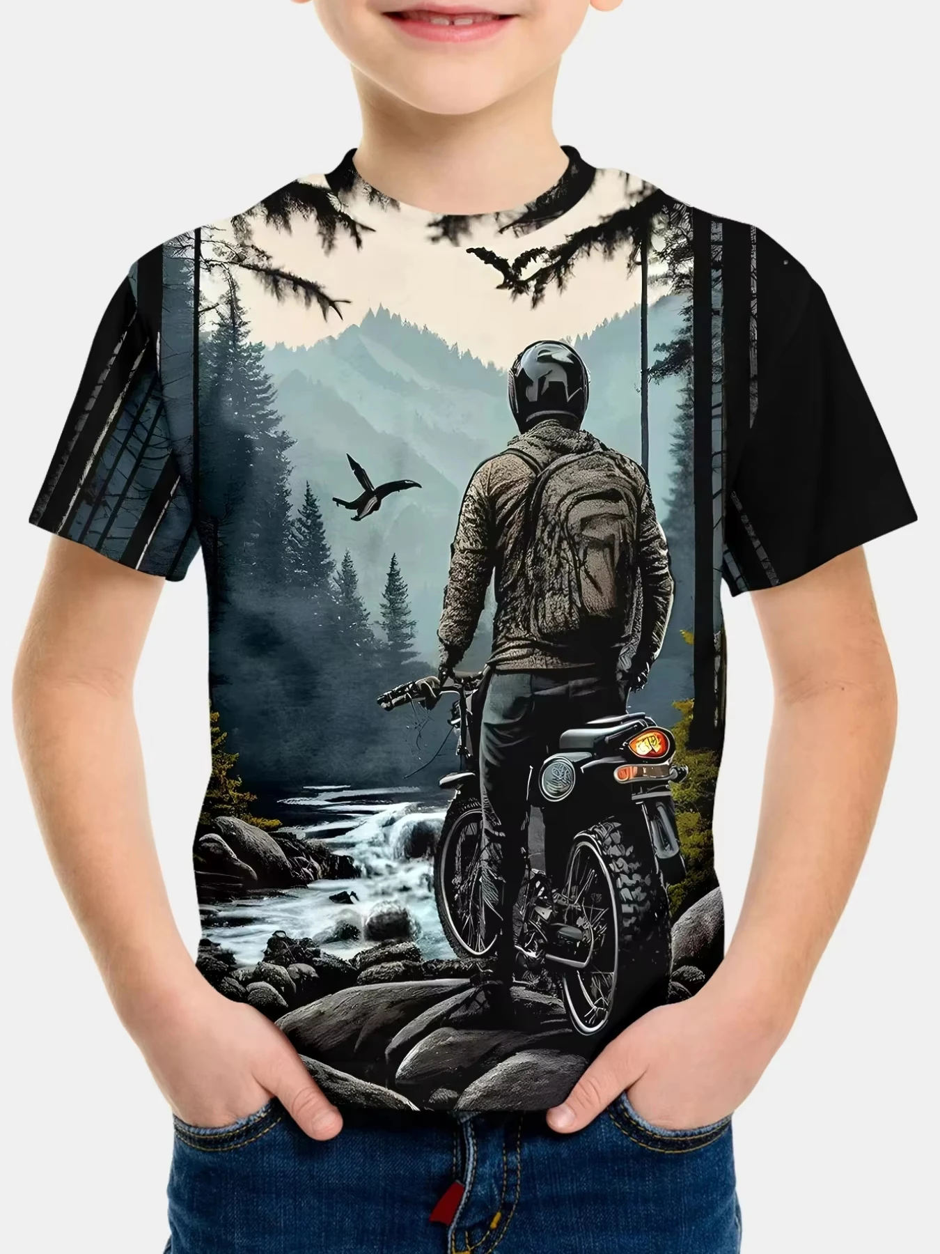 

Summer Children's Clothing Children's T-Shirt Motorcycle Rider D Print T-Shirt for Boy Short Sleeve Tee Top Kids T-Shirt 100-6XL