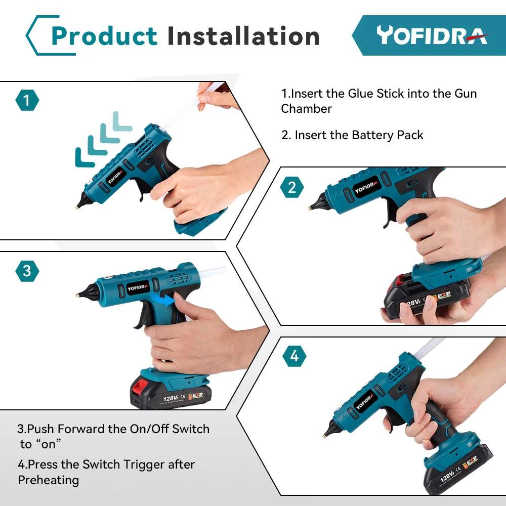 YOFIDRA 260 ° Heißer Kleber Pistole 100W Hohe Temperatur Elektrische Mini Kleber Pistolen Thermo Reparatur Power Tool Für Makita 18-21V Batterie Pin – Detail 7