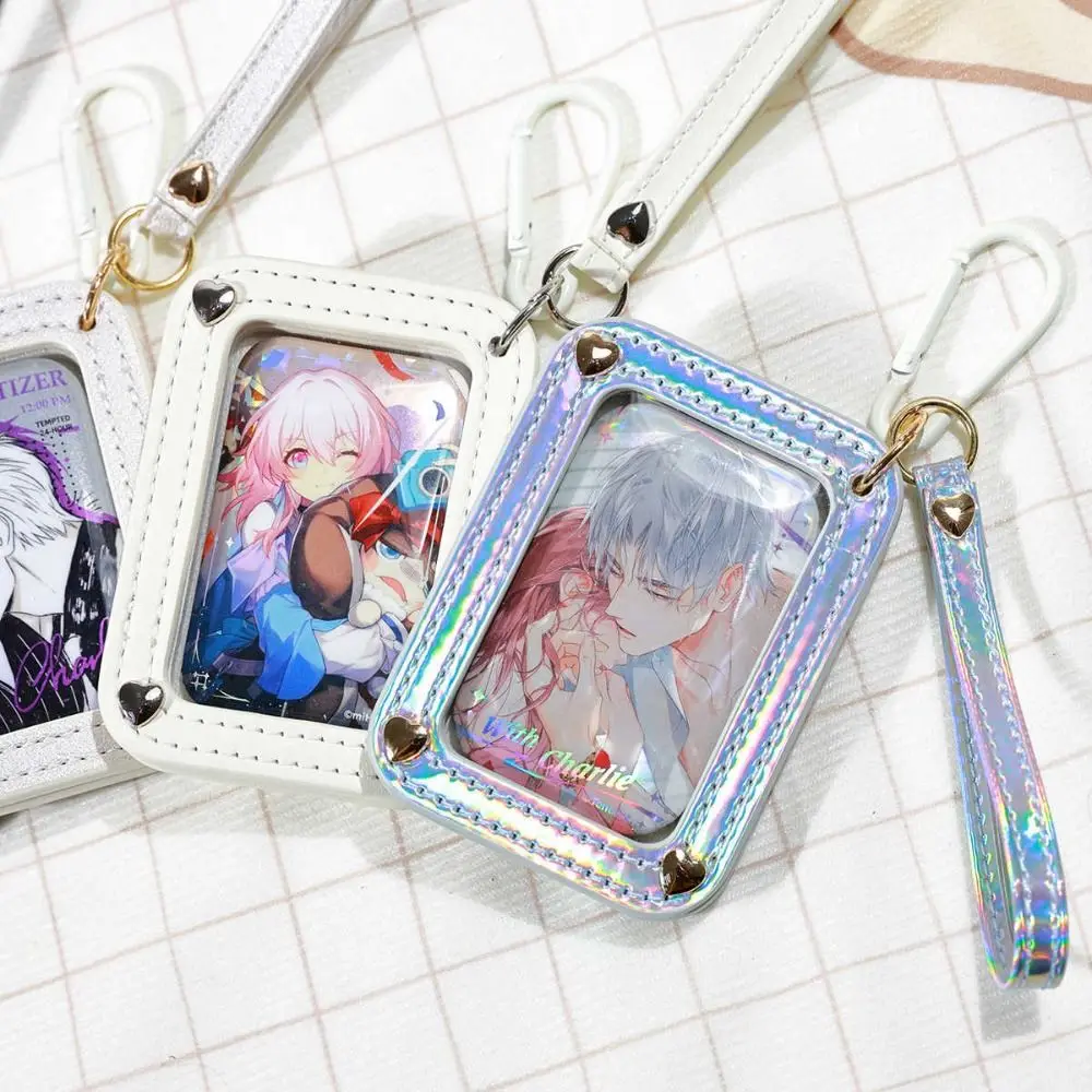 Transparent Badge Ita Bag Anime Badge Holder Square Card Holder Pins Display Base Laser Leather Card Holder Keychain