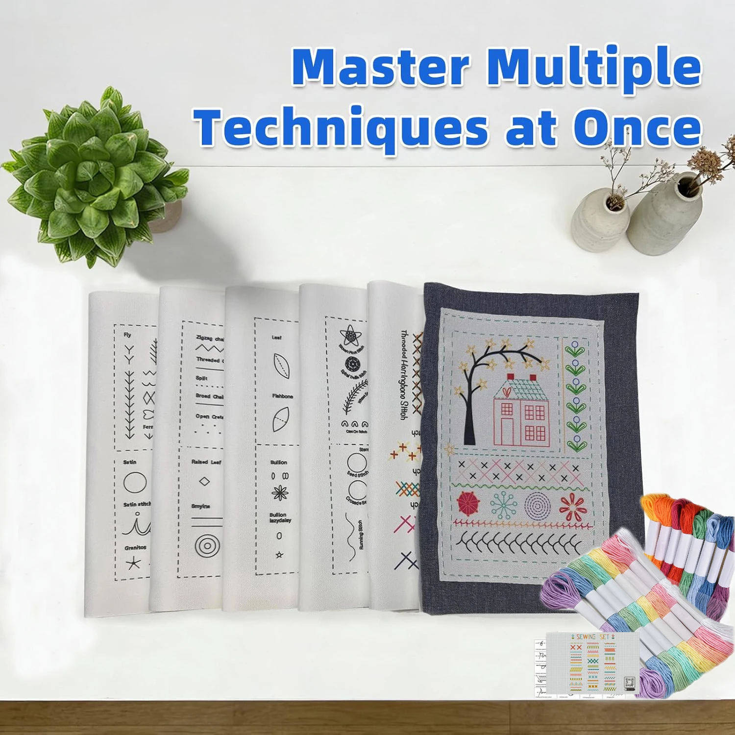 Beginner Hand Embroidery Kit Simple Step-By-Step DIY Adult Sewing Tutorial Guide and Patterns, Cross Stitch Supplies