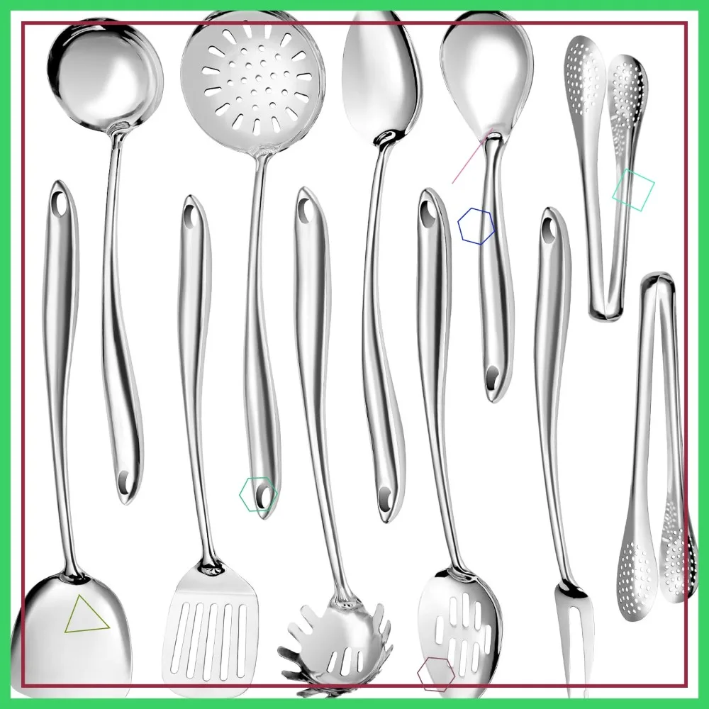 

11-Piece Stainless Steel Kitchen Utensils Set with Spatula, Spoon, Skimmer, Tongs - Dishwasher Safe