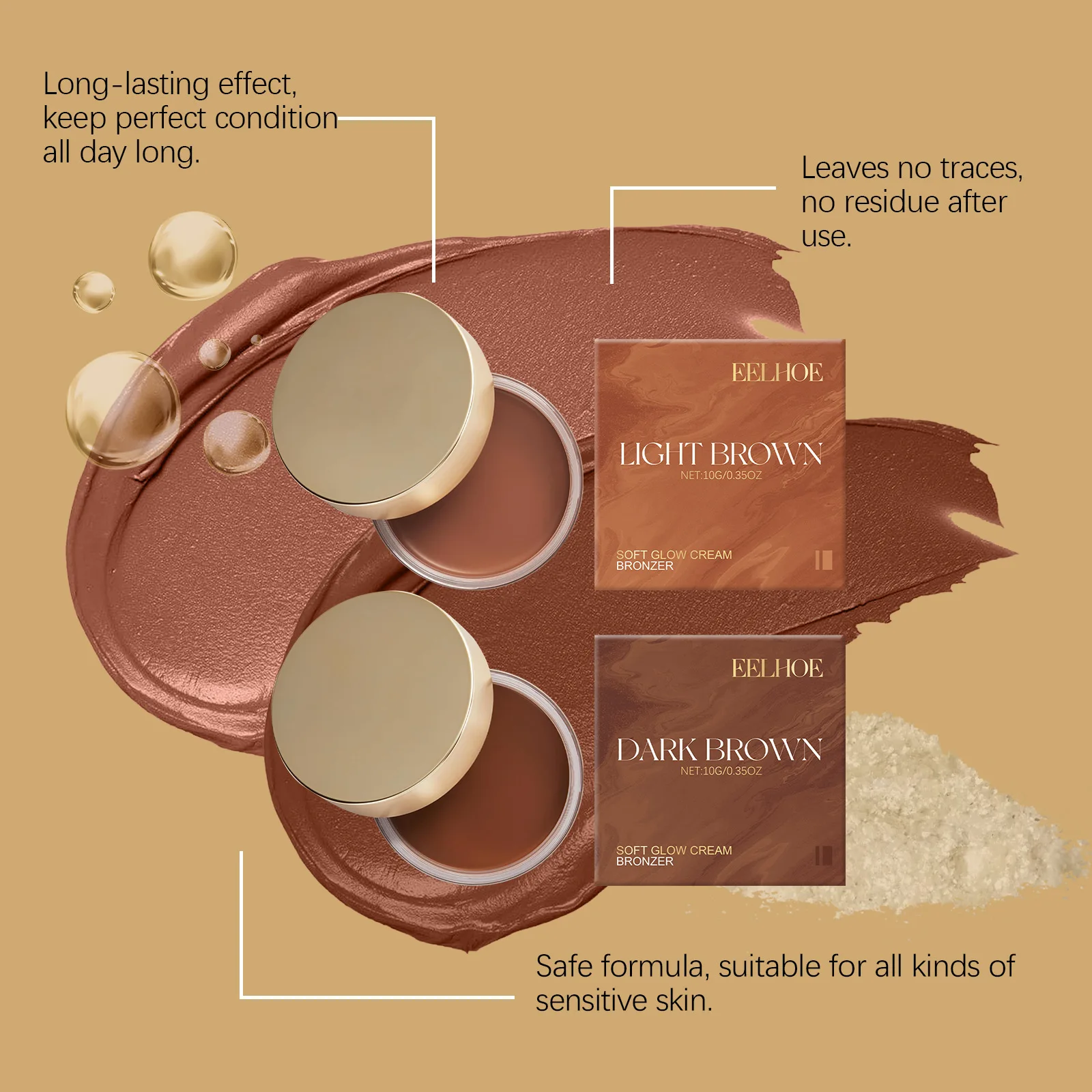 

Бронзовый крем для загара Eelhoe, длительный впитывающий солнечный свет, без солнца для сексуальной защиты солярия, простой в использовании крем для ускорения загара для тела