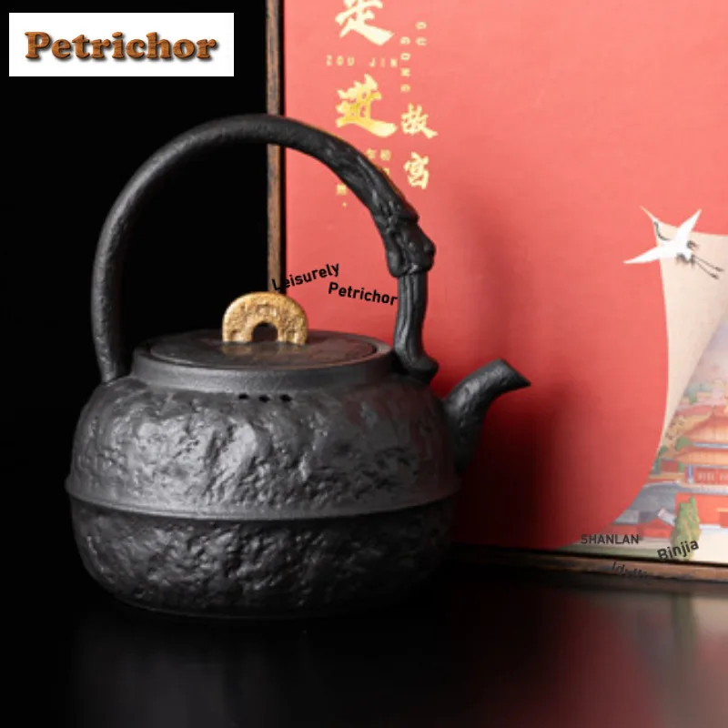 

450 мл Запретный городской стиль с ручкой, черный чайник, чайник ручной работы, чайник для заварки чая с фильтром, чайный набор, принадлежности для плиты для чая