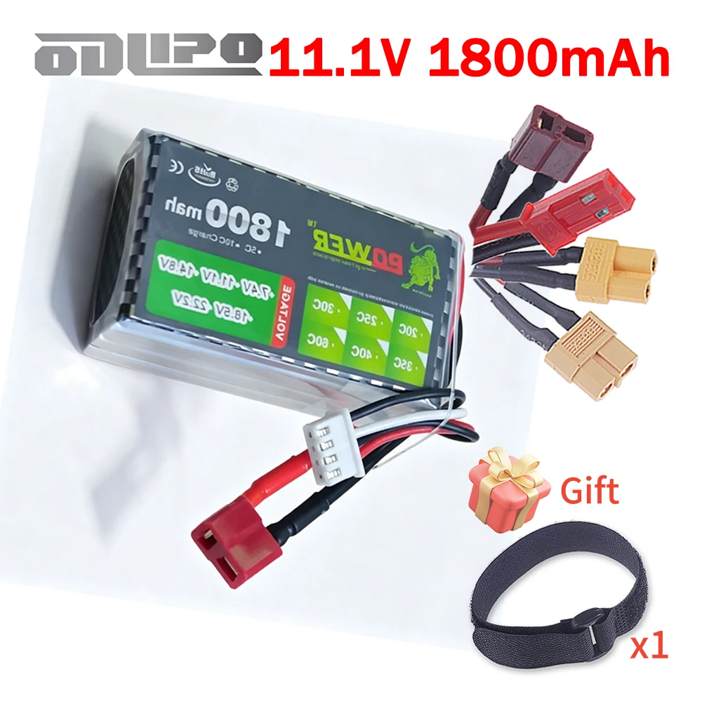 2026 Brand New 1800mAh 11.1V Rechargeable Battery 3S Lipo T/XT30/XT60/JST Plug For RC Cars FPV Drones Helicopter Electric Toys