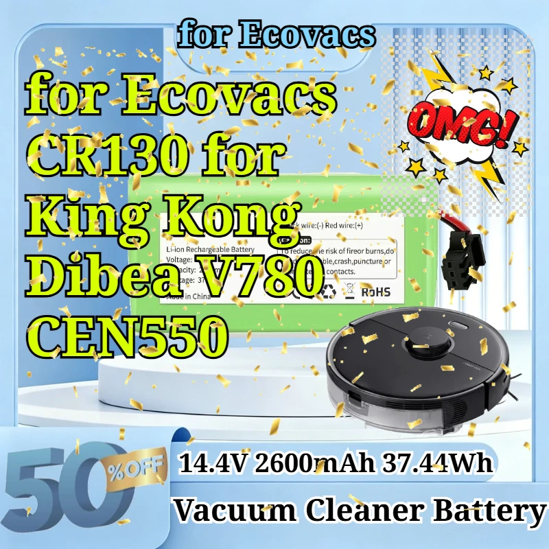 18650-BAK 14.4V 2600mAh 37.44Wh Li-ion Battery for Ecovacs CR130 for King Kong Dibea V780 CEN550 Robot Vacuum Cleaner 4S1P 18650
