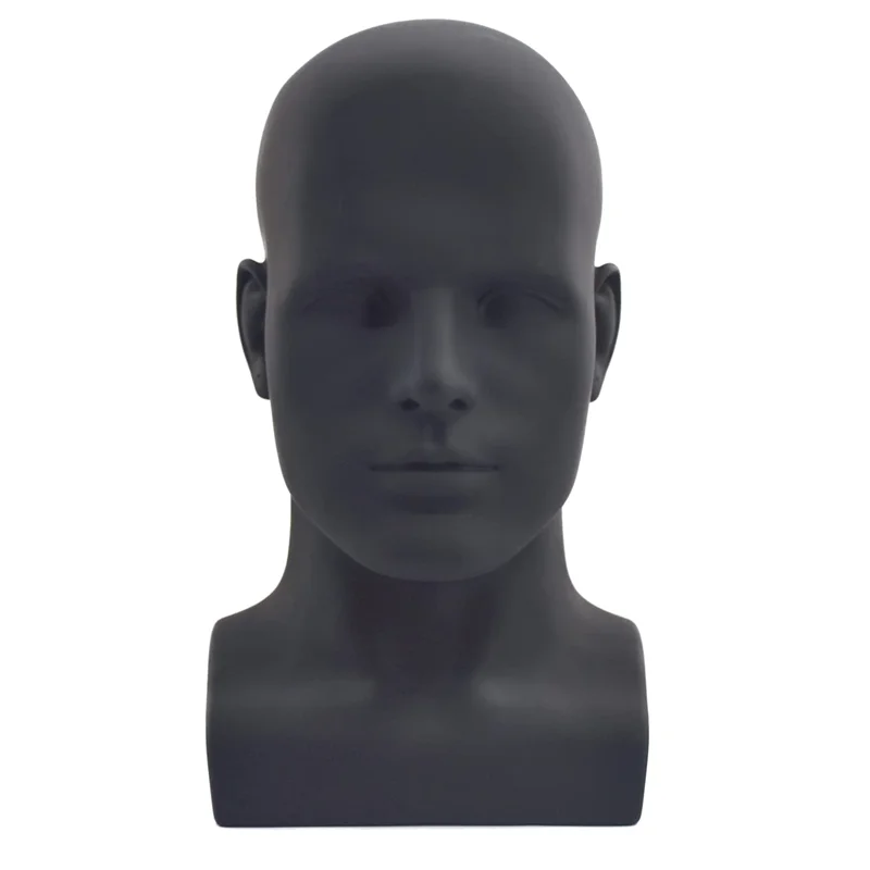 Male Mannequin Head Professional Manikin Head for Display Wigs Hats Headphone Display Stand (Matte Black)