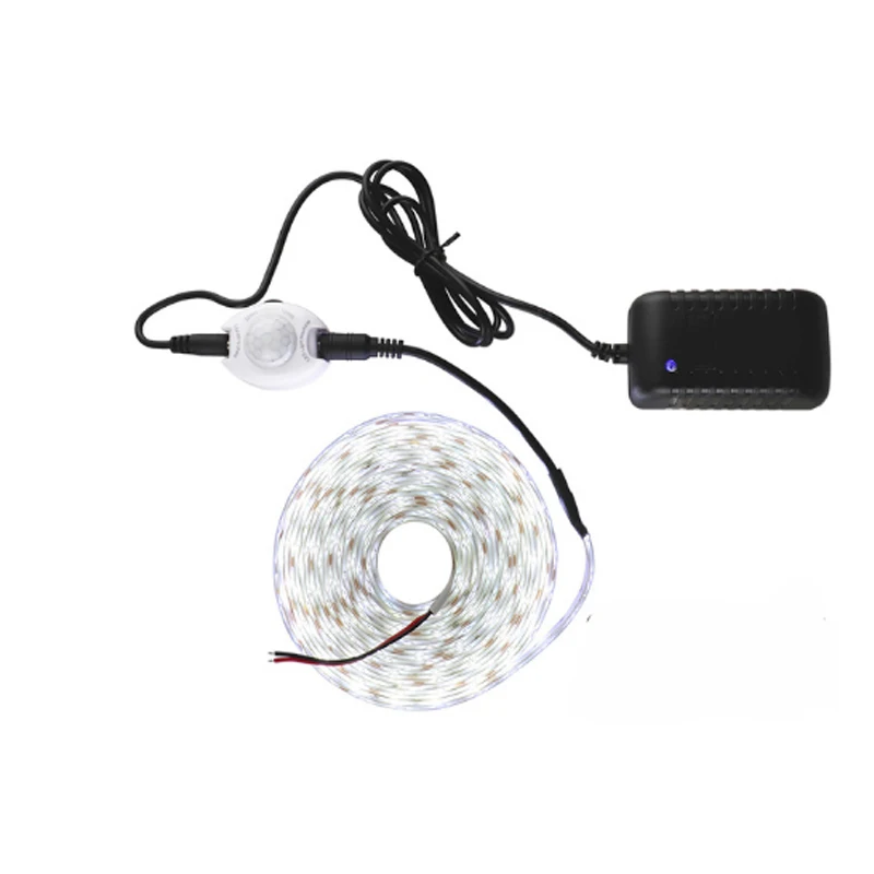 Sensor de movimento led luz de tira dc 12v à prova dwaterproof água sob a lâmpada do armário para o quarto cozinha flexível tira led eua ue adaptador energia